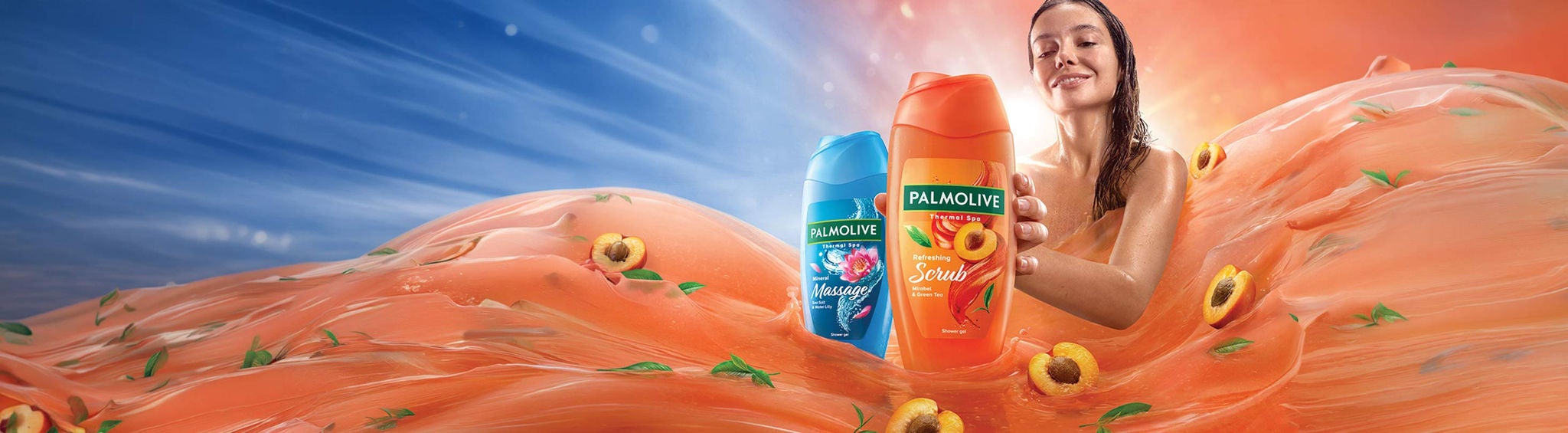 tło z nowym produktem Palmolive Refreshing Scrub